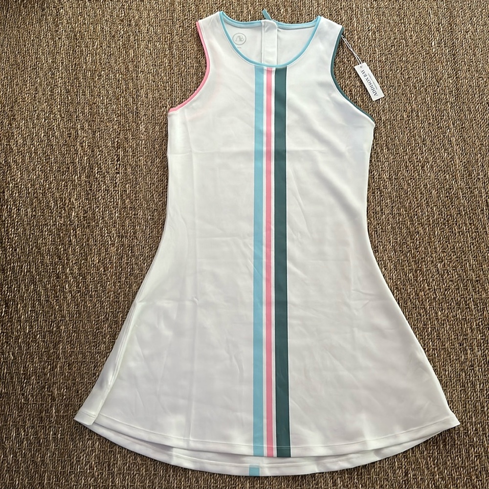 Addison Bay White Dress with Blue and Pink Stripes